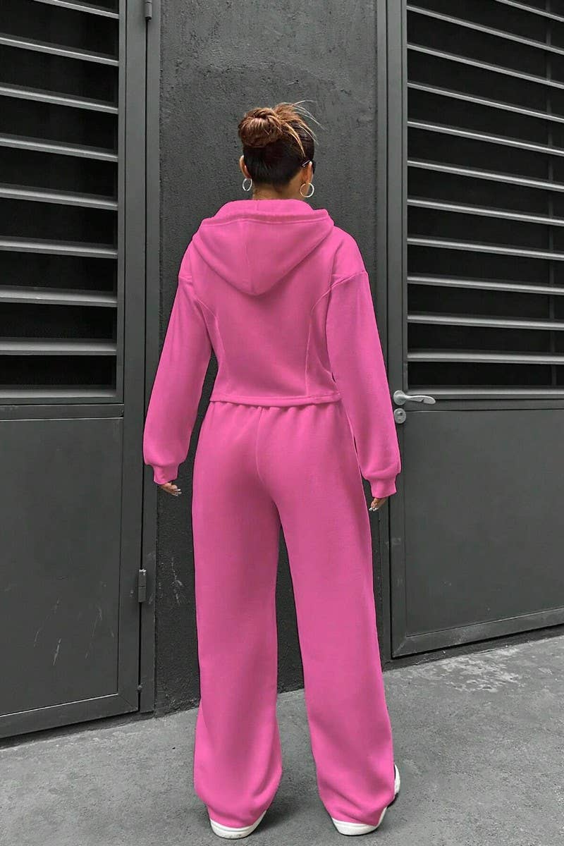 CWSTB0992_HOODED CARDIGAN CASUAL SPORTS TWO-PIECE SET