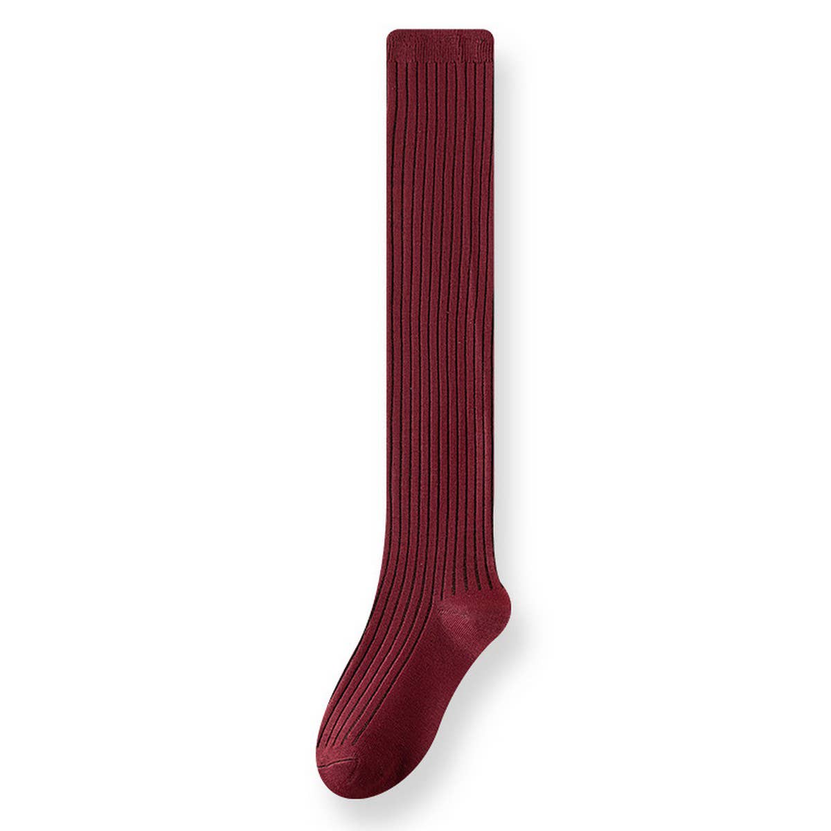 CWMS02751_WINE RED STRIPED OVER KNEE SOCKS WOMEN SLIM