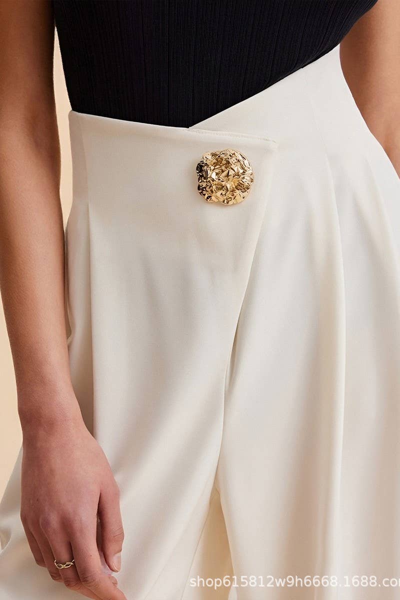 CWBLP2191_ASYMMETRICAL WAIST HIGH RISE WIDE LEG PANTS