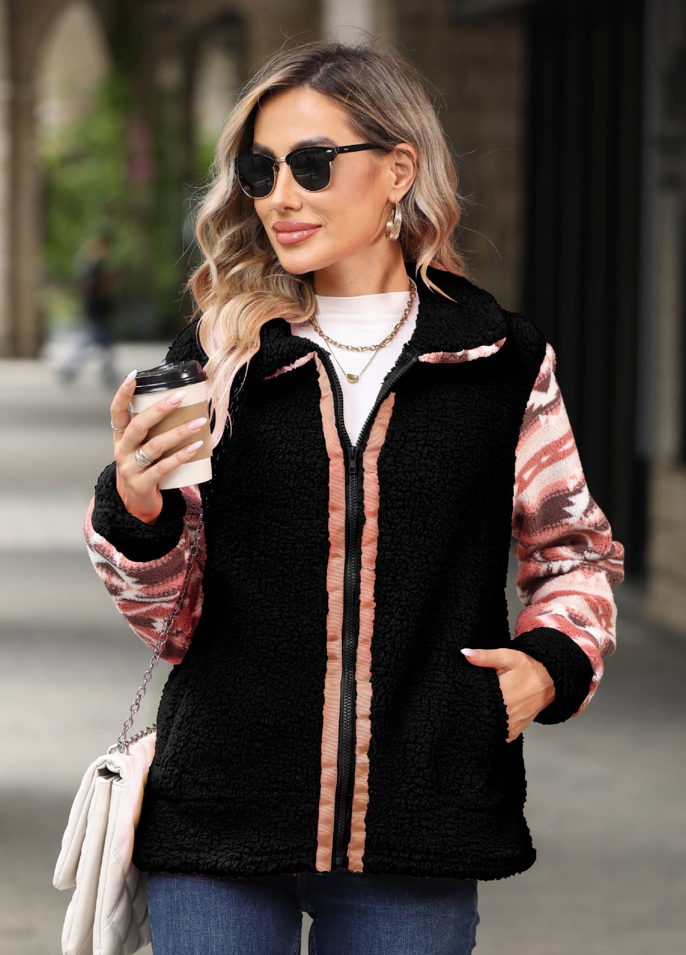 CLAN STYLE LONG SLEEVE LAPEL CARDIGAN FLEECE COAT