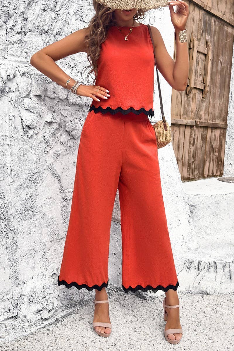 CWSTB0450_Round Neck Sleeveless Top Cropped pants Set