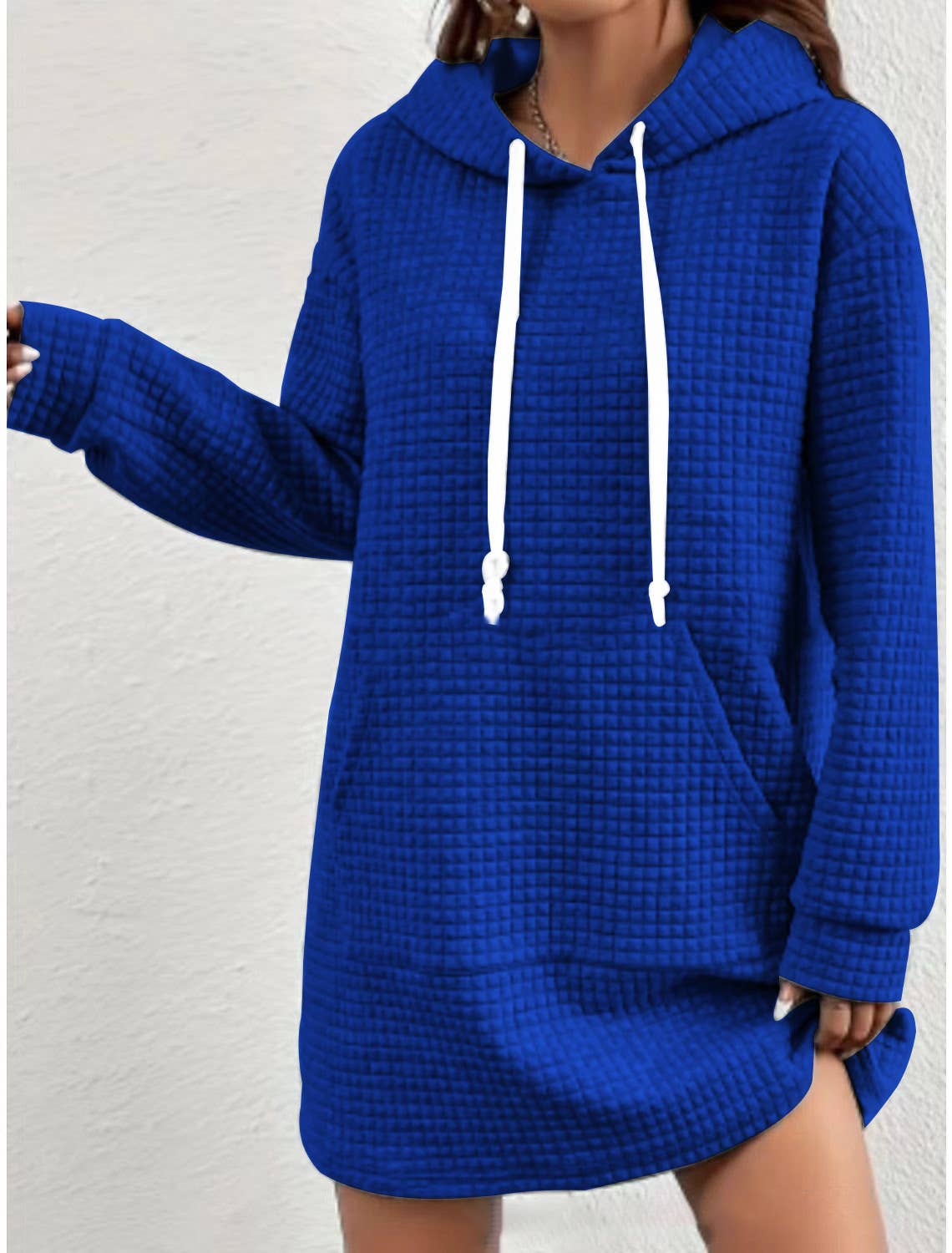 Casual hooded Waffle sweatshirt dress