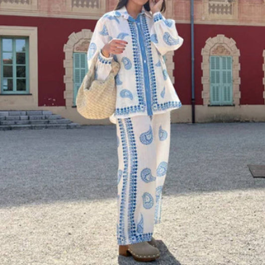 CASUAL ALL-IN-ONE LINEN PRINTED LONG-SLEEVED SUIT