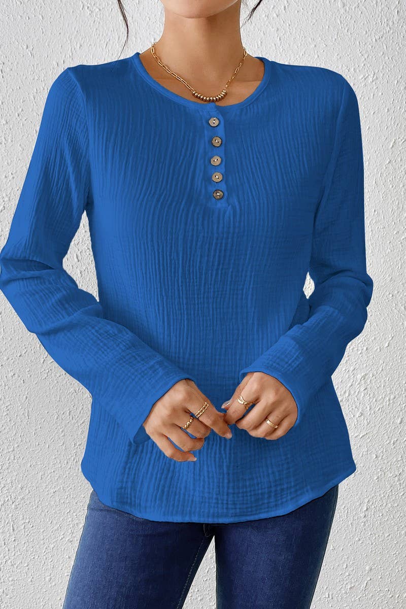 CWTBLL3850_SLIM FIT SOLID COLOR COTTON-LINEN PULLOVER SHIRT