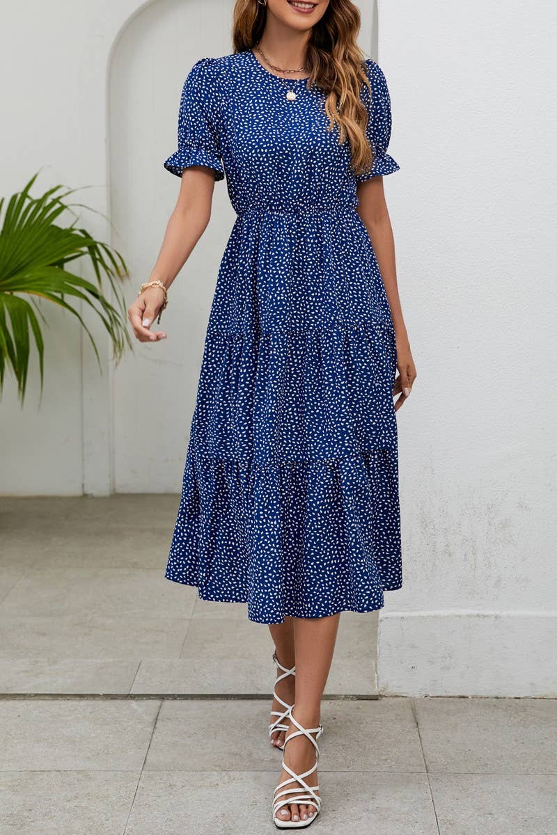 CWDMD1236_Round neck Tiered Detailed Short Sleeve Dress