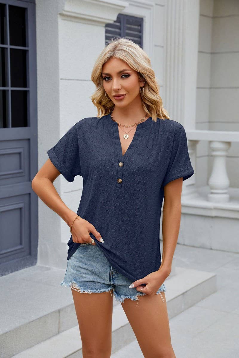 CWTTS0815_V-Neck Short Sleeve Knit Top