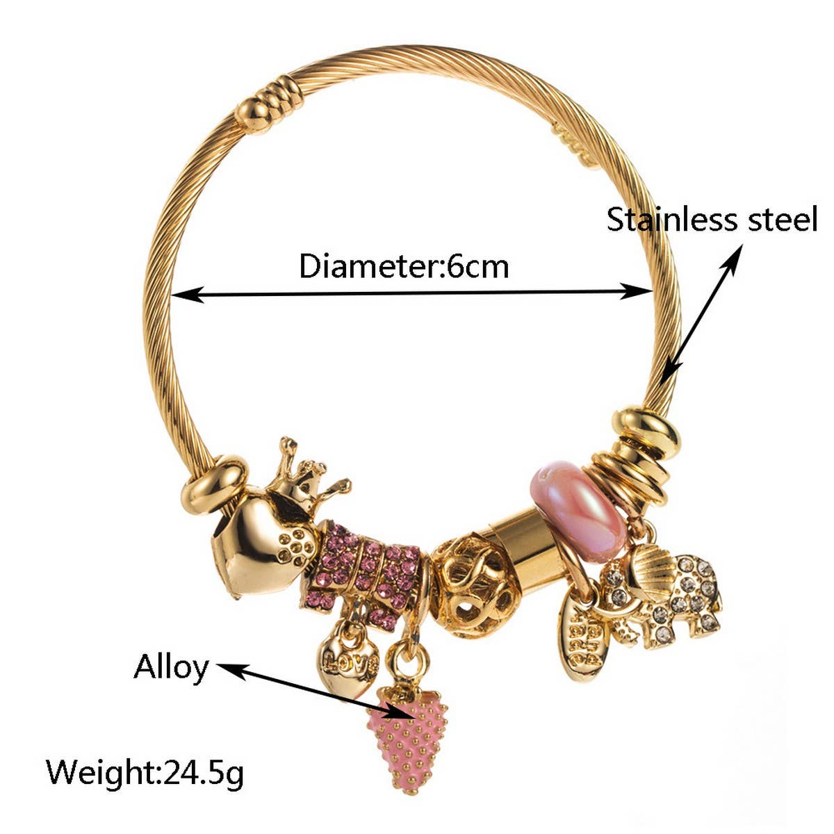 Strawberry Elephant Bead Couple Bracelet_CWMM8498