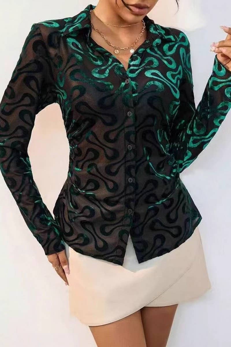 CWTBLL3875_LADIES FASHION COMMUTER PRINTED LONG SLEEVE SHIRT