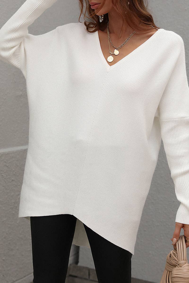 CWOSWL613  Oversized Long Sleeve V-Neck Pullover Sweater