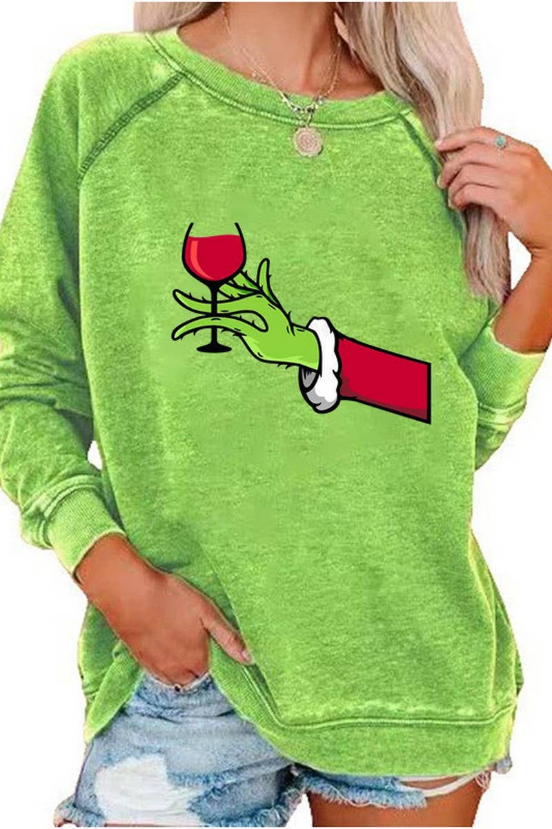 CWTBLL01326_CHRISTMAS CARTOON HORN SLEEVE SWEATSHIRT