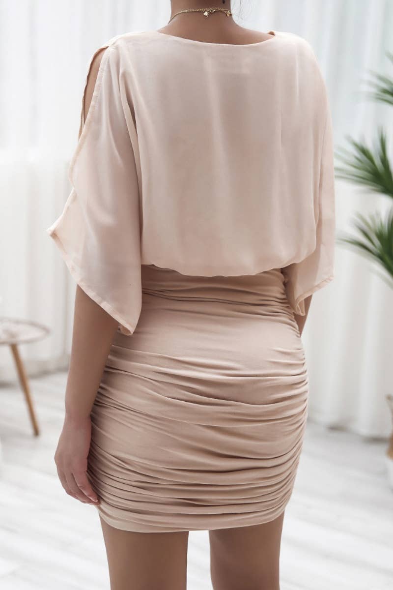 CWDSD4718_SUMMER CASUAL BAT-SLEEVED CHIFFON DRESS SHORT