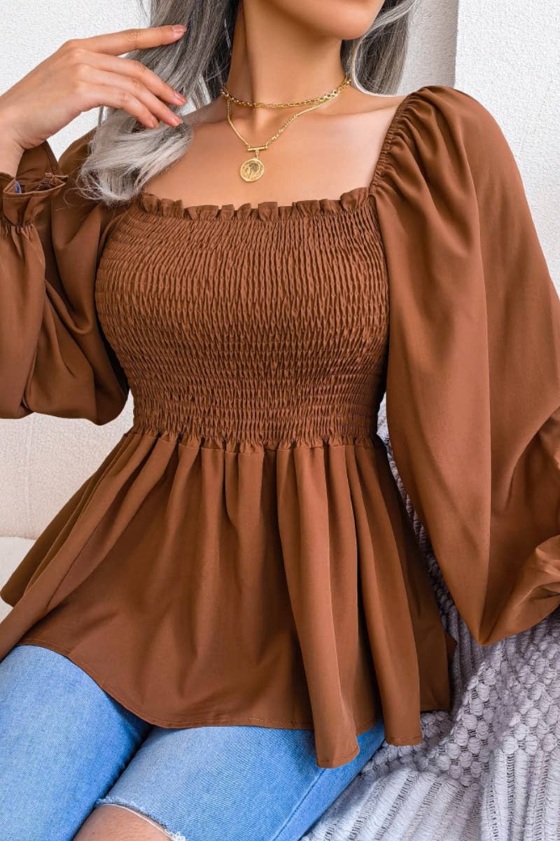 CWTBLL0957_SUMMER CHIFFON WOOD EAR LONG SLEEVE TOP