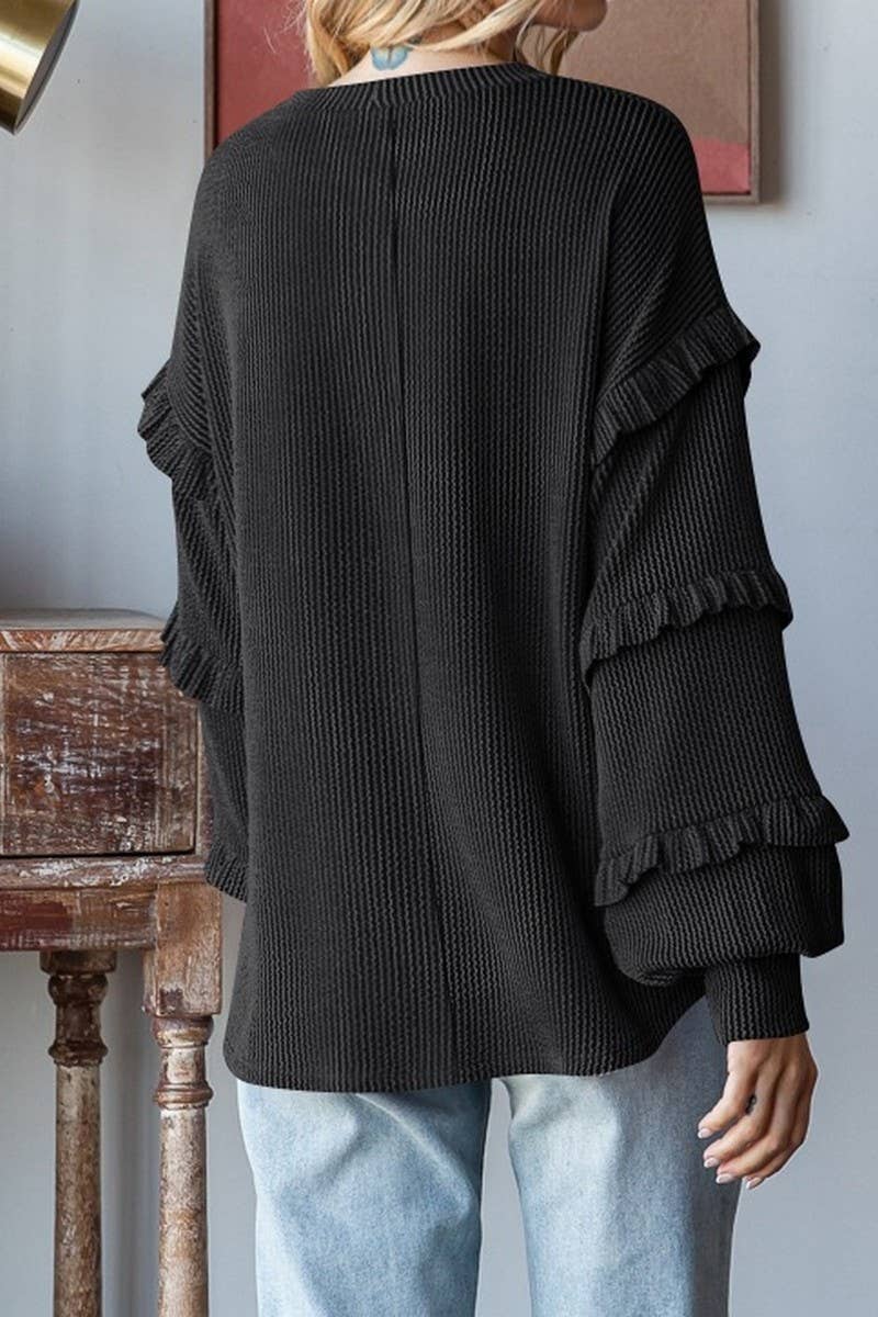 CWTBLL3202_BALLOON SLEEVE CREW NECK LAYERED SLEEVE PULLOVER