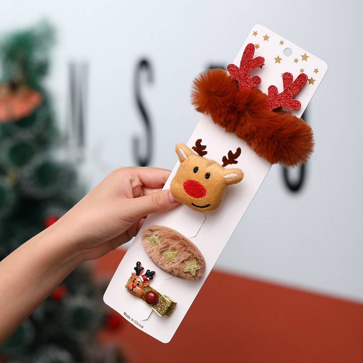 CREATIVE OLD MAN ELK CHRISTMAS TREE HAIR CLIP SET