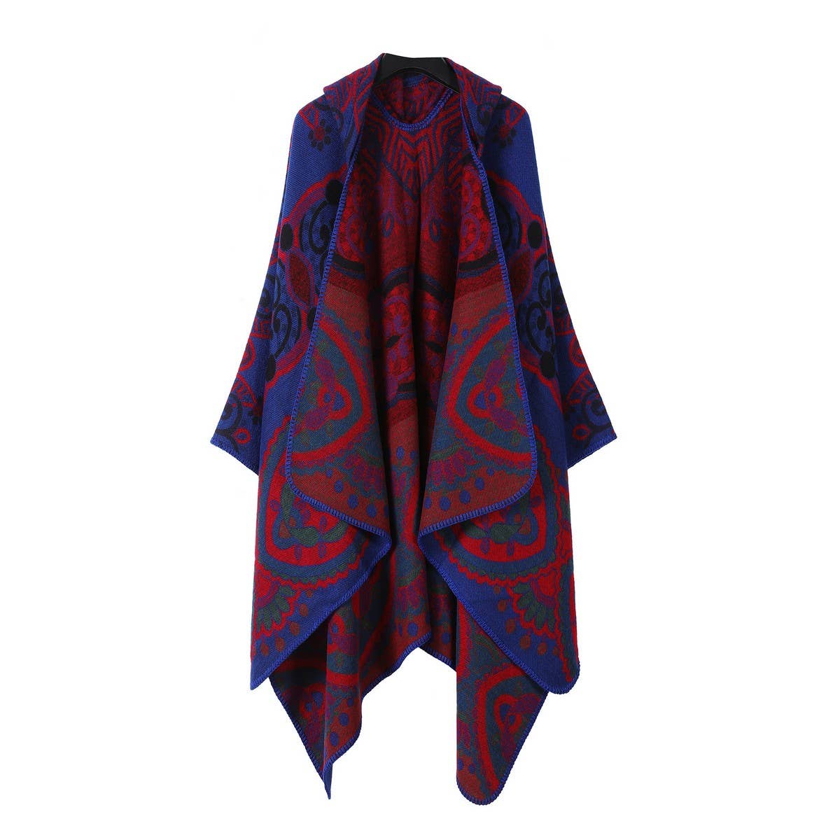 VINTAGE HOODED CAPE FAUX CASHMERE SHAWL CAPE