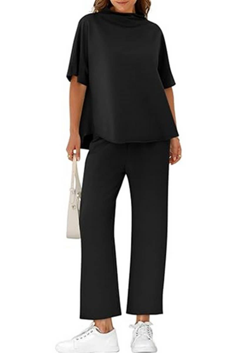 CWSTB1607_HIGH COLLAR BAT TOP NINE CROPPED PANTS SET