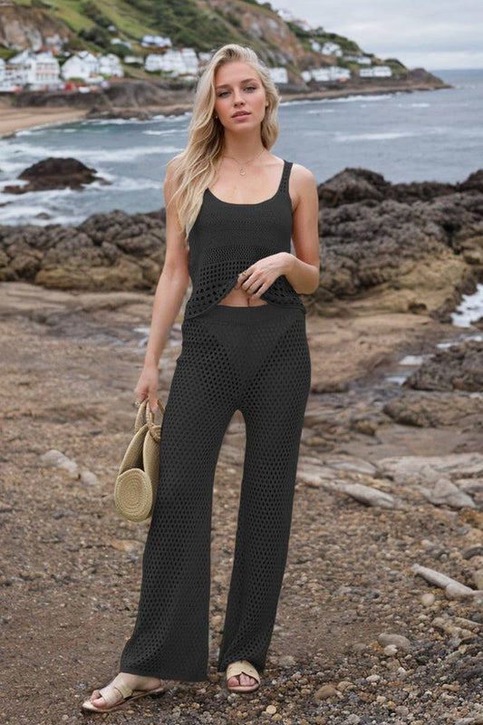 CWSTB1531_SOLID COLOR SHORT BEACH KNITTED VEST SET