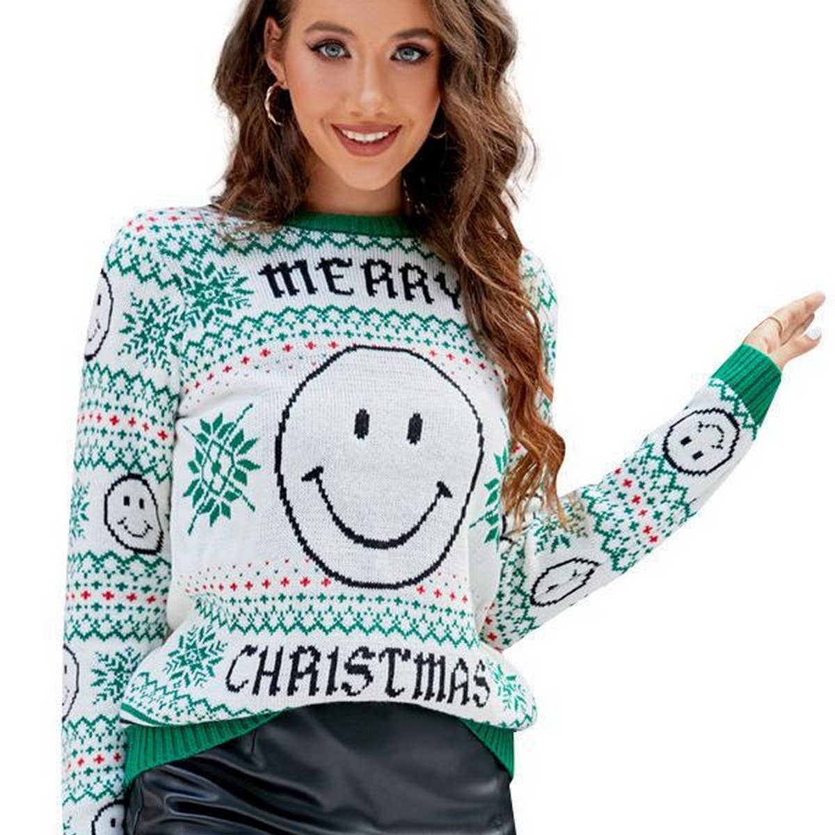 Christmas smiley jacquard pullover sweater