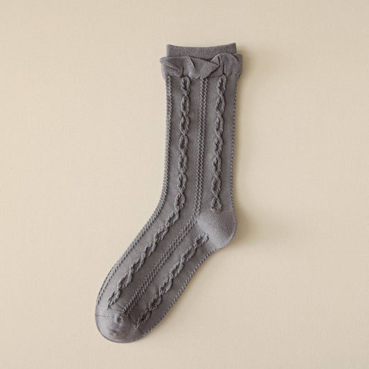 Ruffle Spiral Texture Crew Socks For Womens