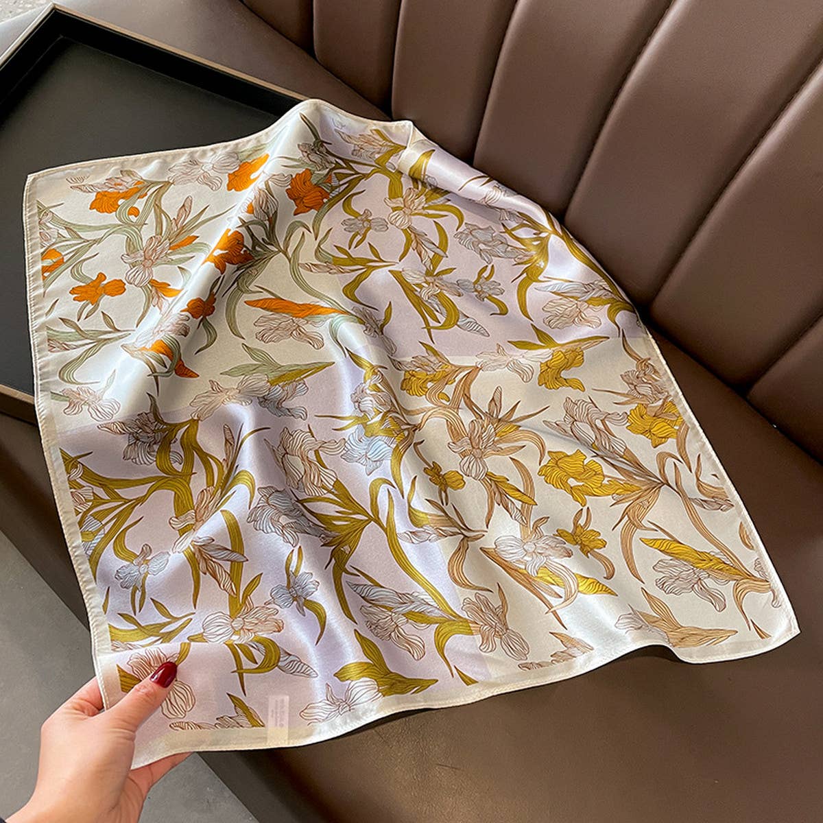 Silk Floral Square Scarf ? 53cm Neck Wrap