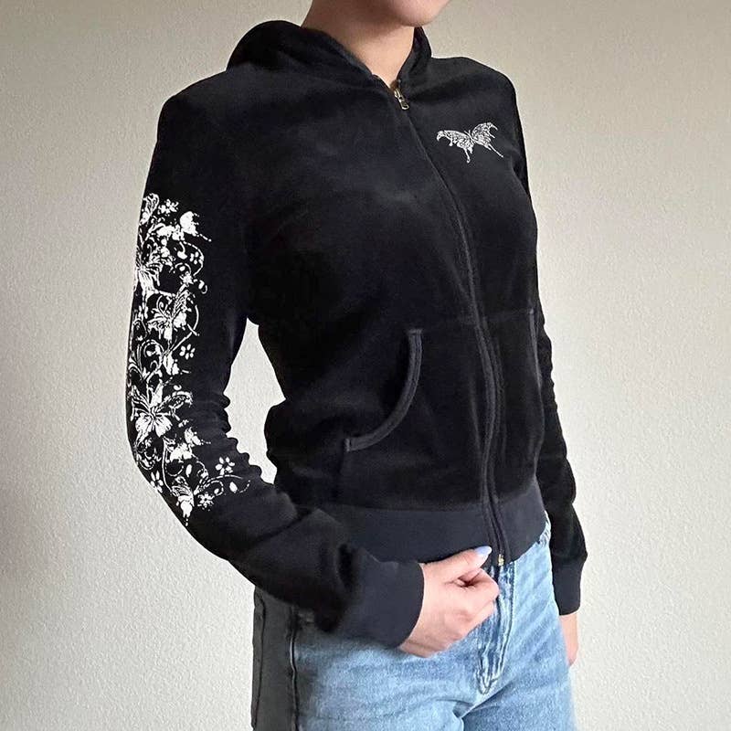DARK WIND BUTTERFLY PRINT ZIPPER HOODED JACKET