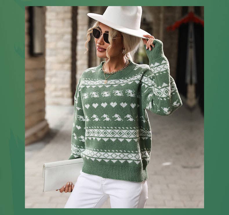 Crew-neck red knit Christmas snowflake sweater