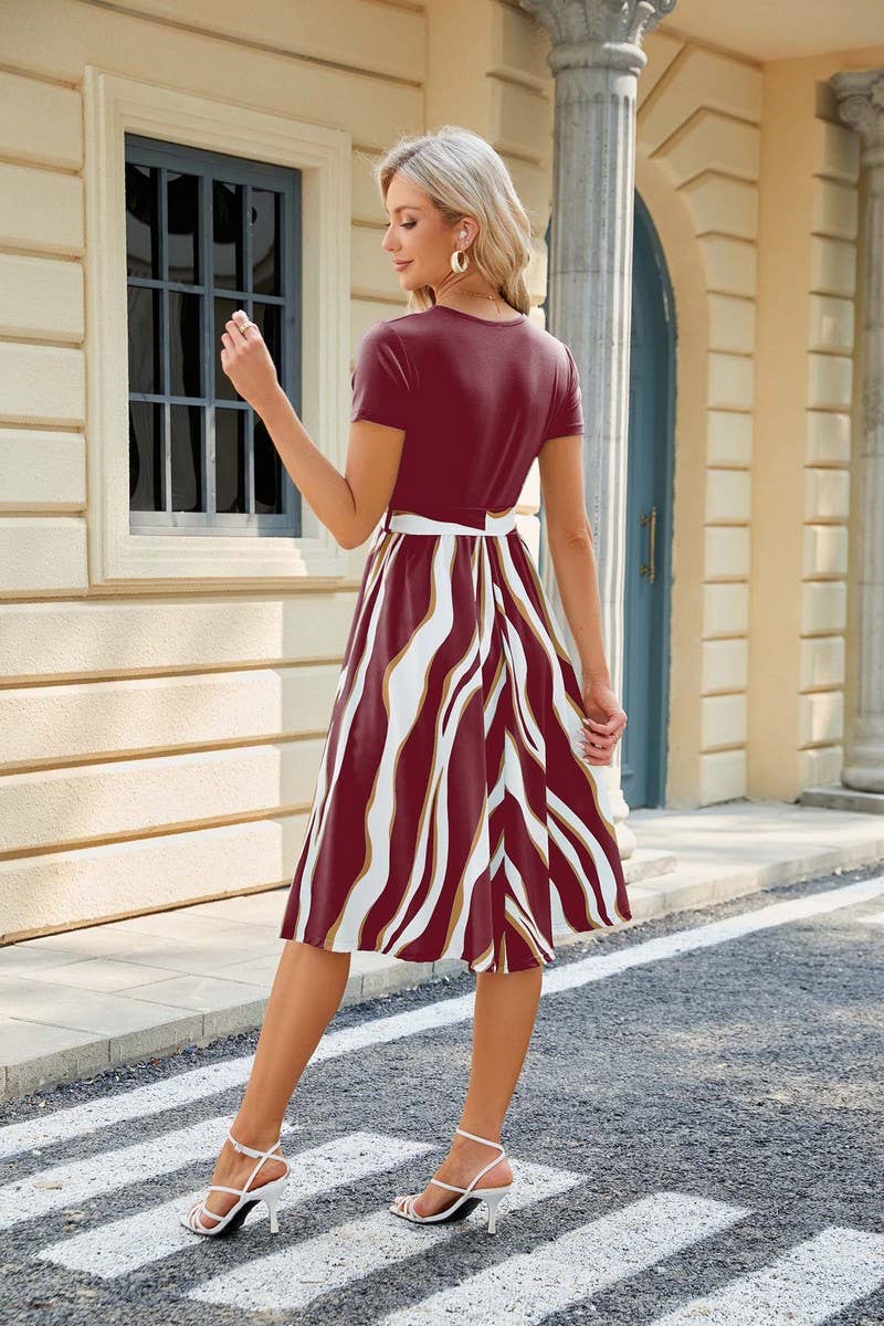 CWDMD2223_ROUND NECK PRINTED PATCHWORK DRESS