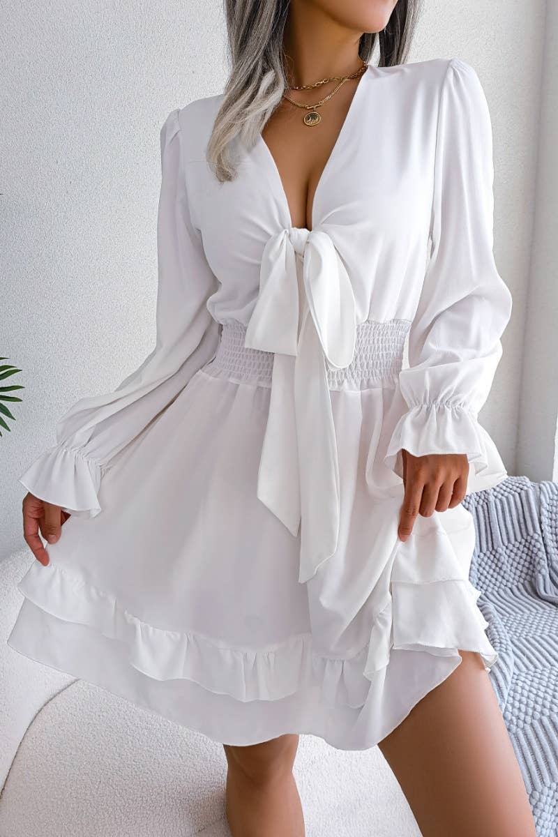 CWDSD4682_SEXY LACE-UP DRESS WITH WAIST EAR FRINGE