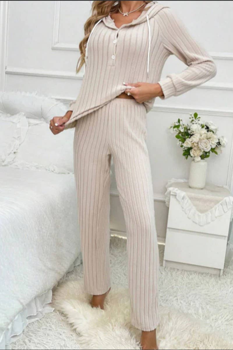 CWSTB1610_RIBBED HOODED BUTTON-DOWN TOP AND TROUSERS SET