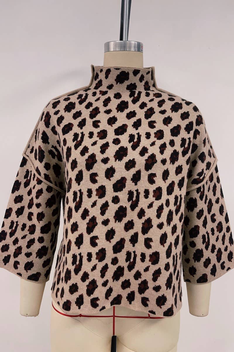 CWOSWL6955_OVERSIZED LEOPARD PRINT KNIT SWEATER