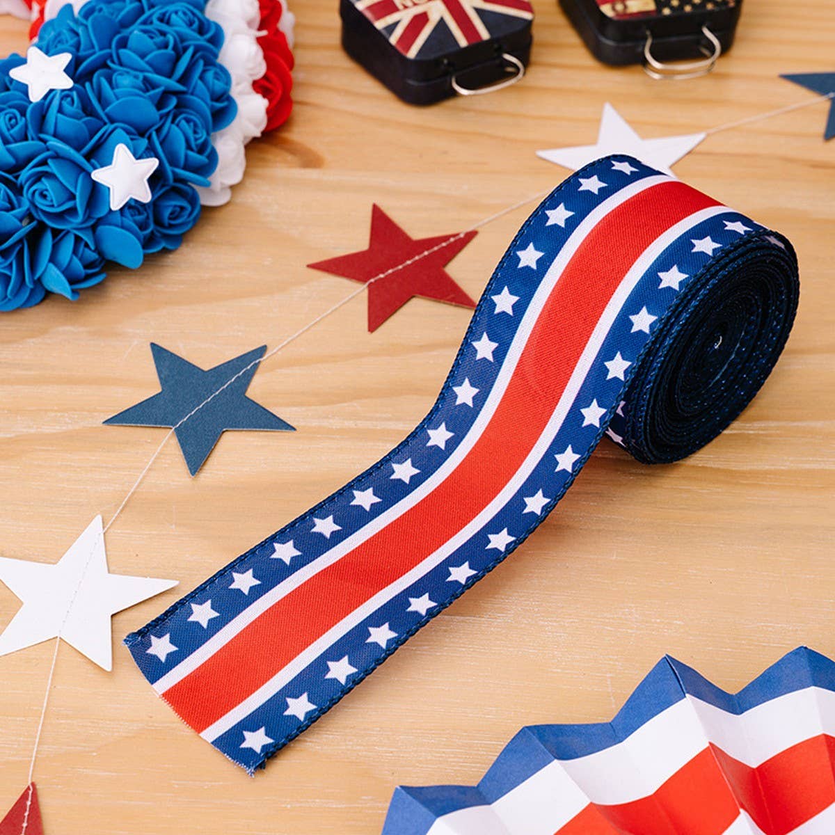 CWMM10223_USA FLAG RIBBON RED WHITE BLUE  PARTY DECOR
