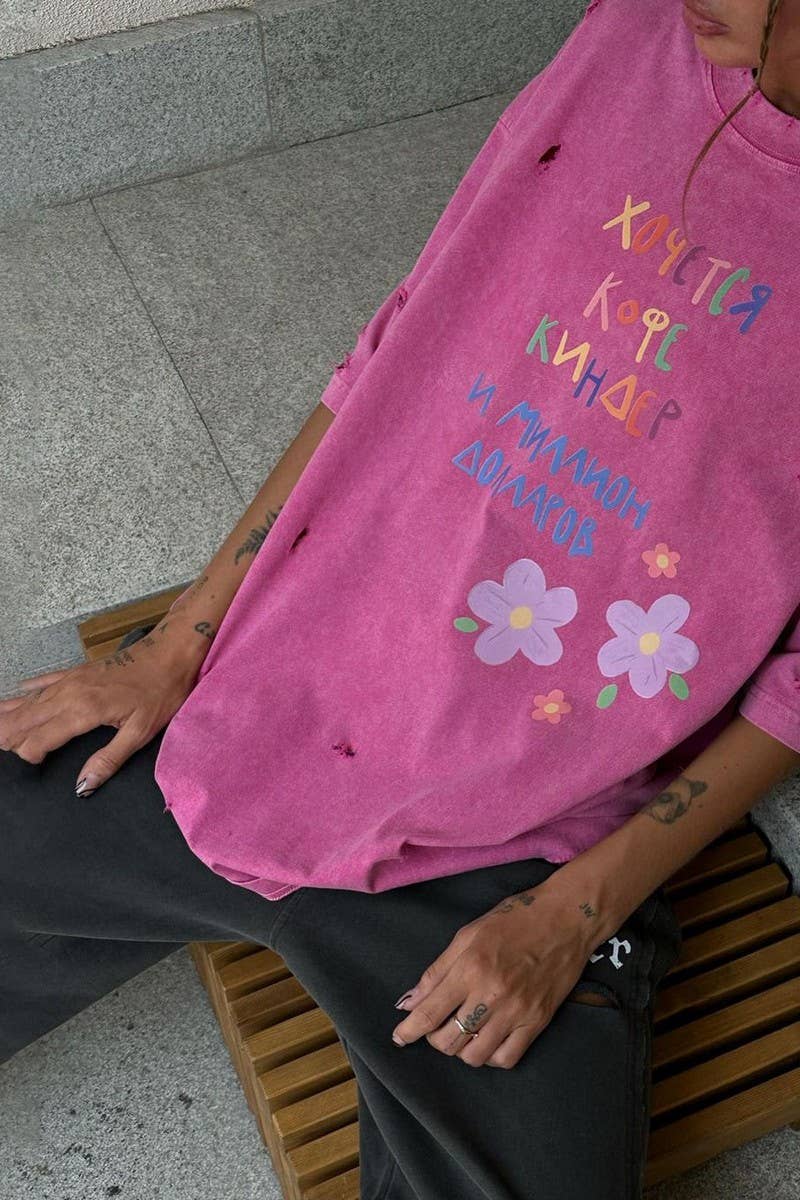 CWTTS1282_LETTER PRINT RIPPED SHORT SLEEVE T-SHIRT