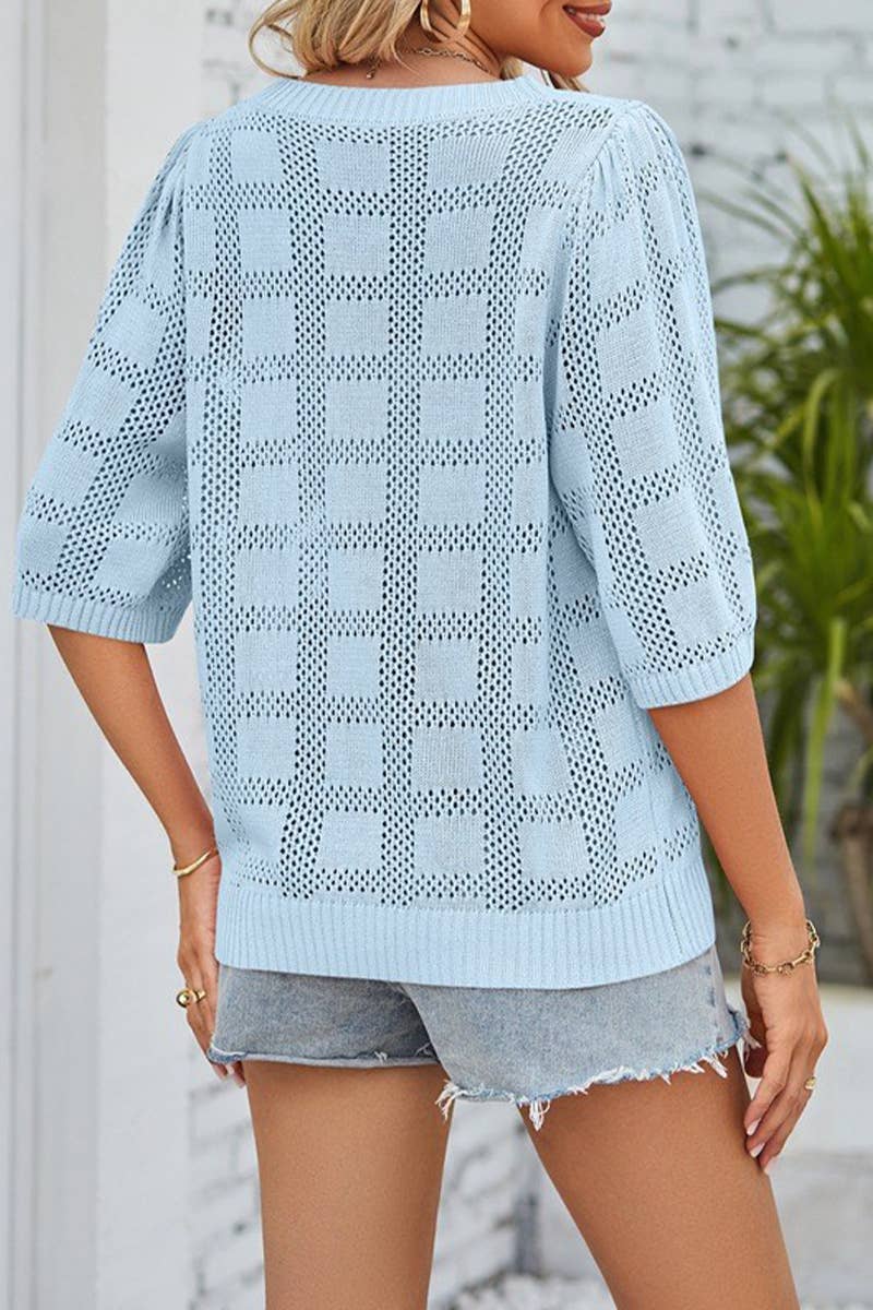 CWTTS1316_WOMEN'S ROUND NECK HOLLOW SUN PROTECTION BLOUSE