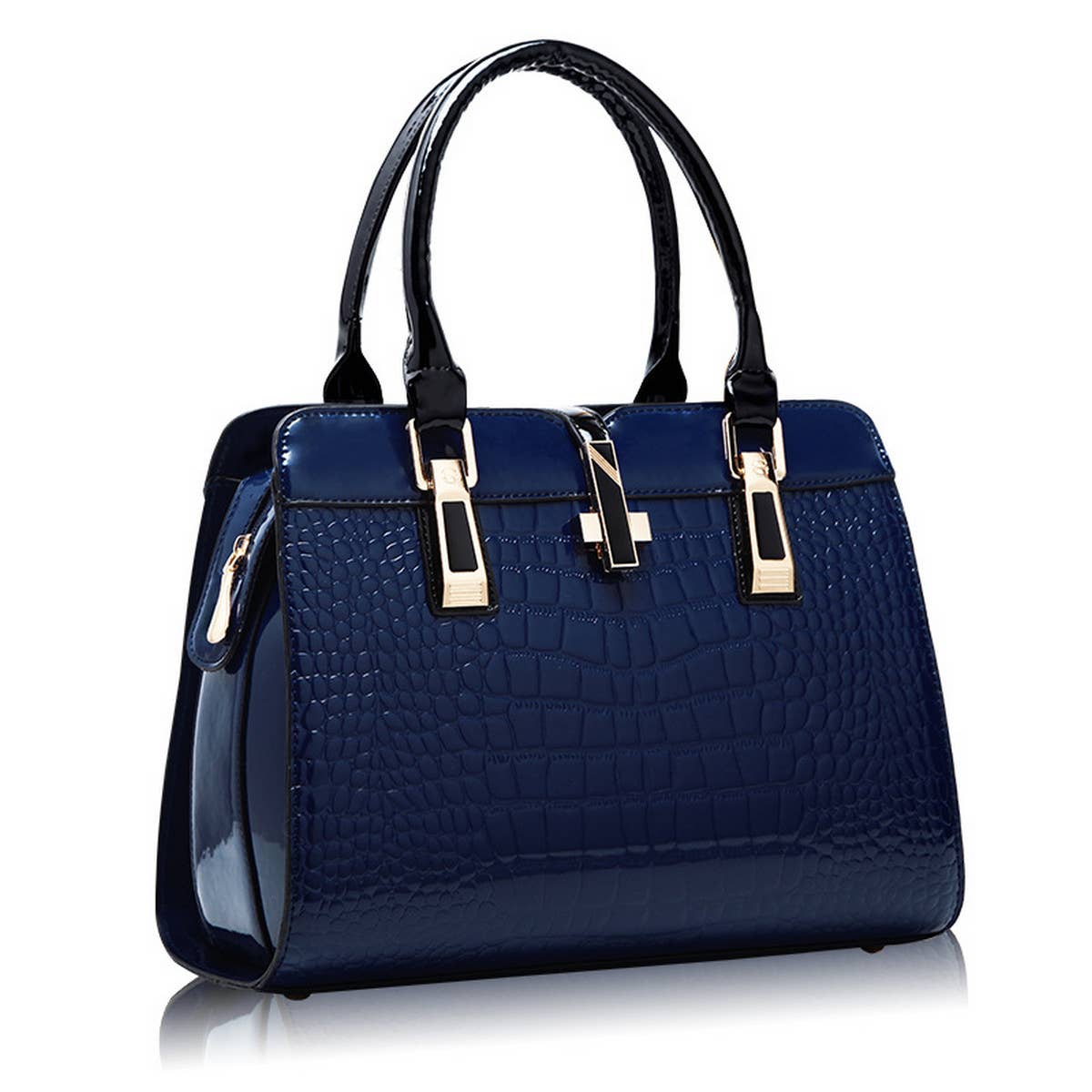 PATENT LEATHER TOP HANDLE CROCODILE SHOULDER BAG_CWAB2669
