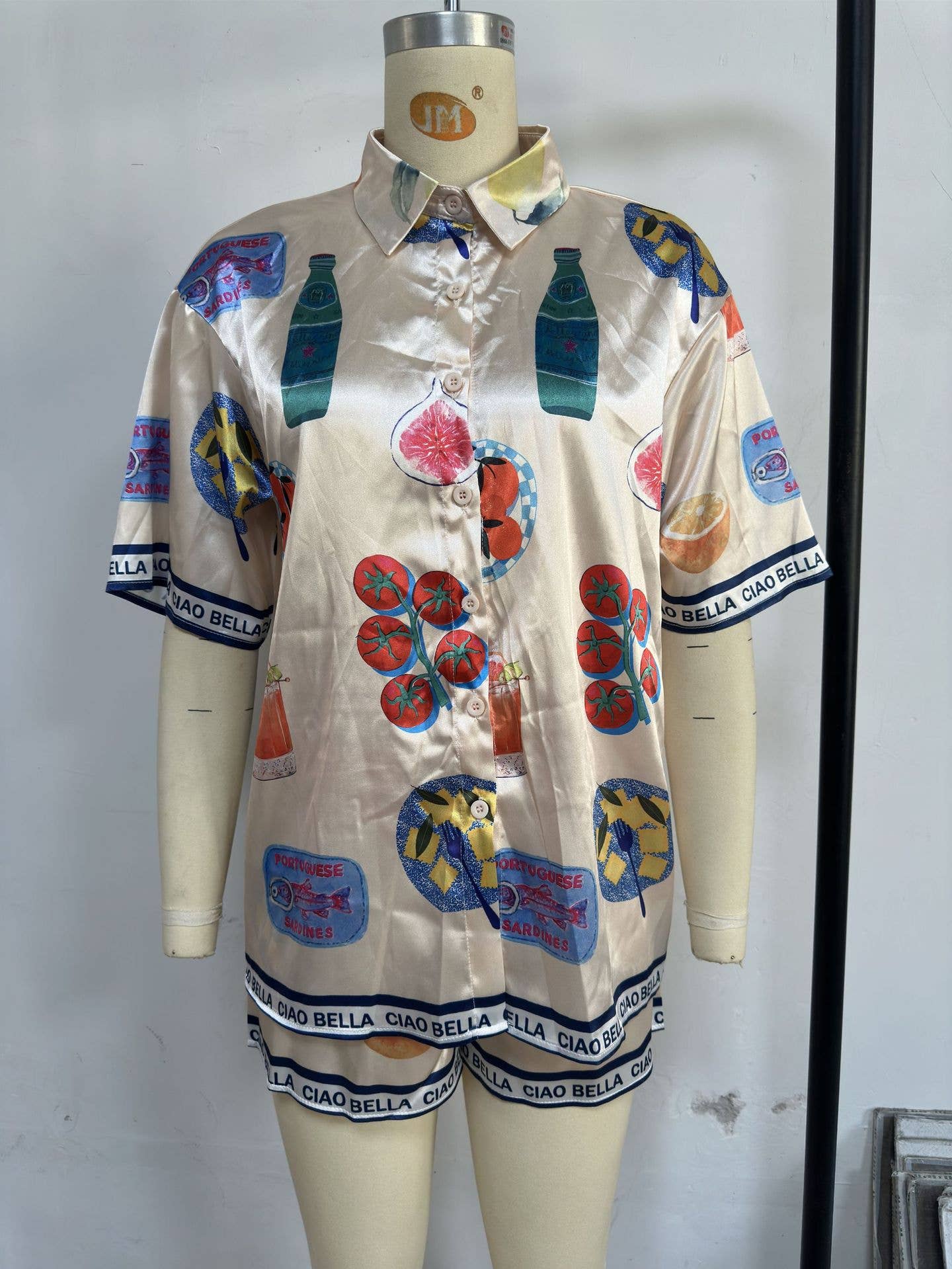 Cartoon short-sleeved cardigan and shorts set