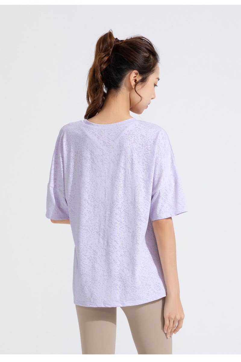 CWTBLS1470_JACQUARD CUTOUT SHORT SLEEVE RUNNING TOP