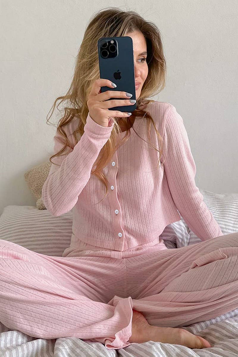 CWSPJ0306_KNITTED LOOSE BREATHABLE PAJAMAS HOME WEAR SET