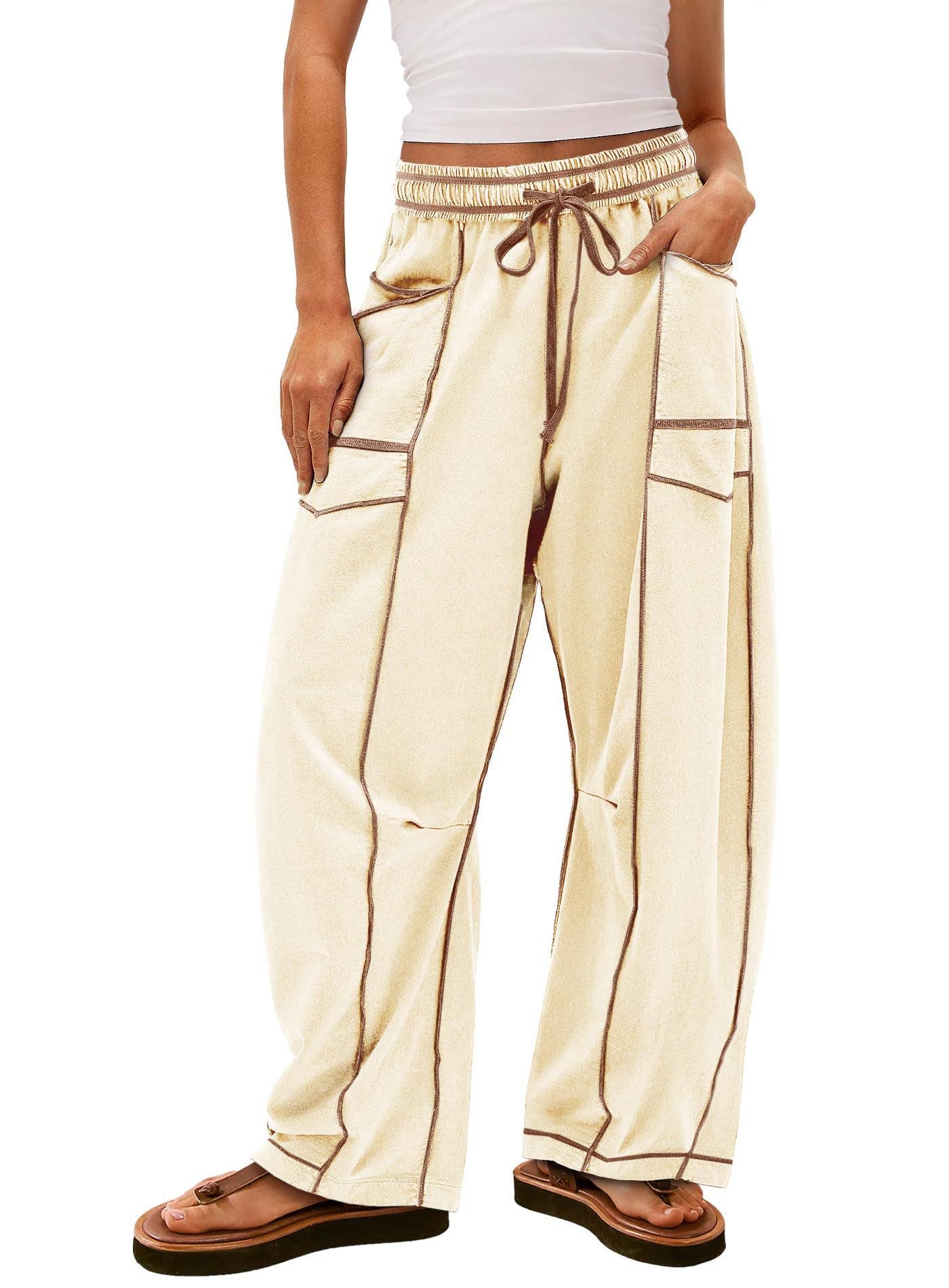 Casual stretched-waist drawstring sweatpants