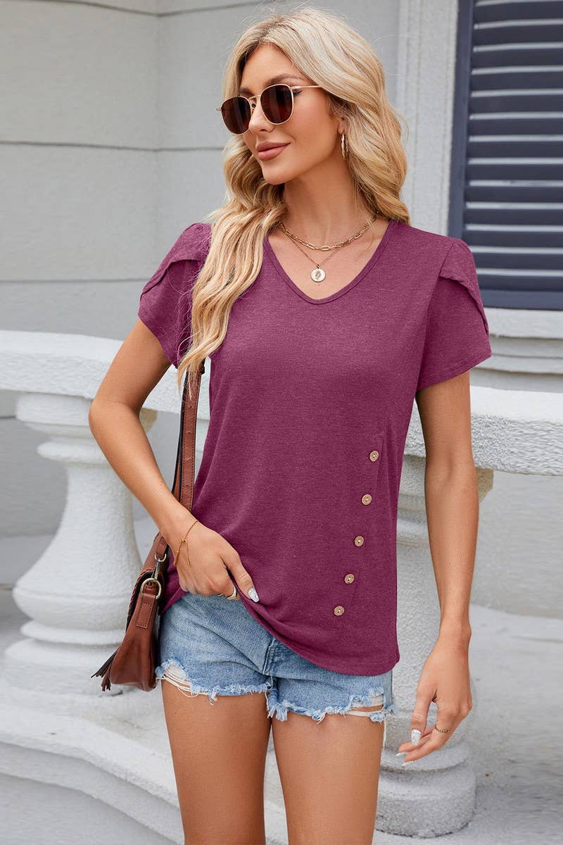 CWTTS0824_V-Neck Short Sleeve Knit Top