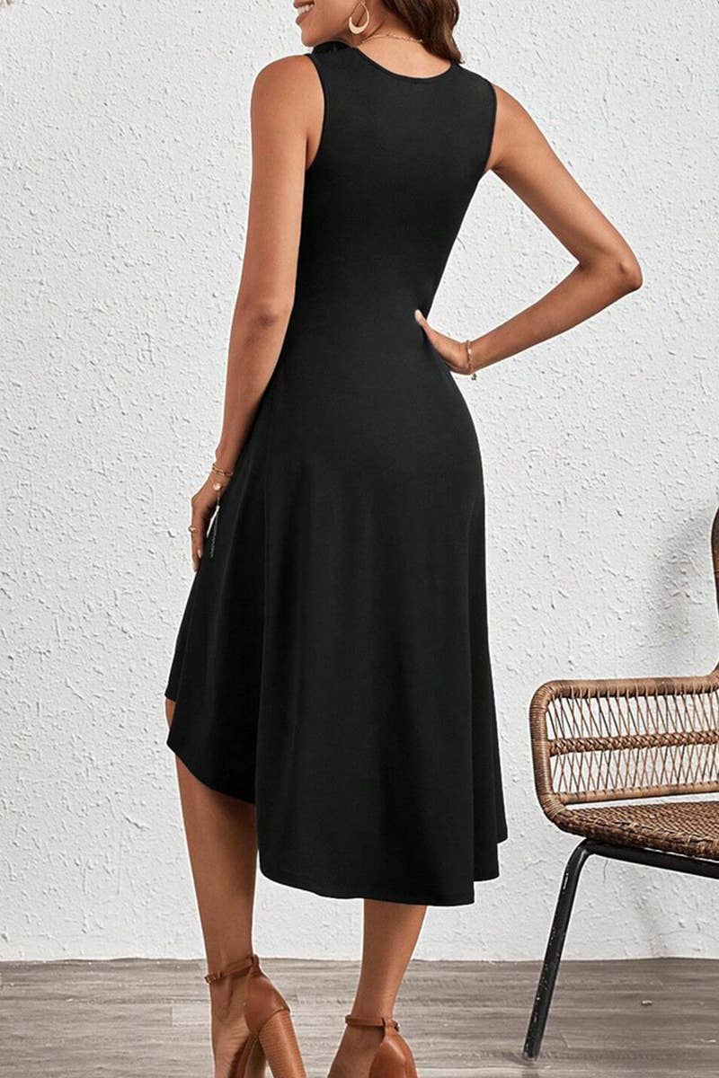 CWDSD7523_SUMMER FASHION SOLID COLOR CRUMPLED DRESS