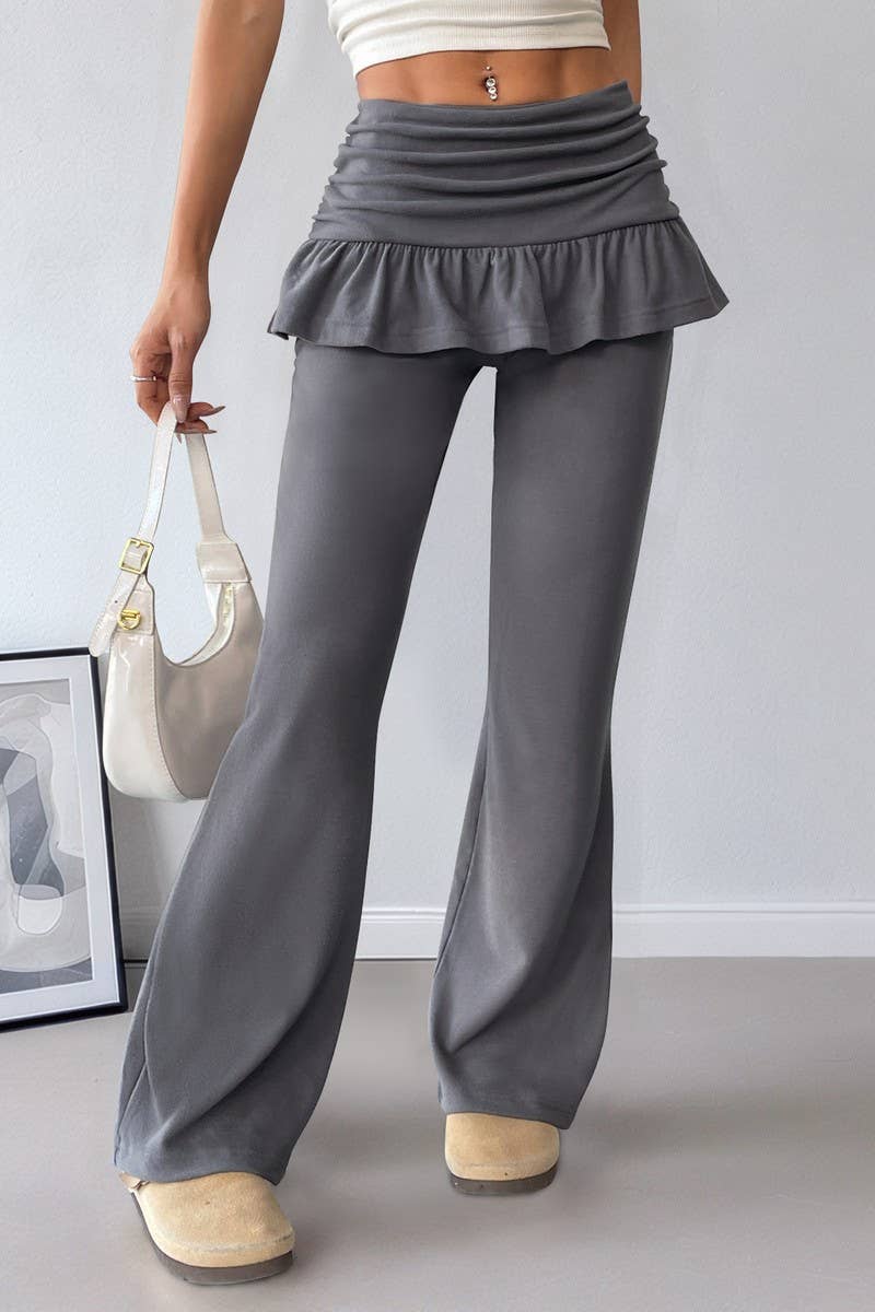 CWBLP2148_SOLID BALLET LAYERED FLARE LEG CASUAL PANTS