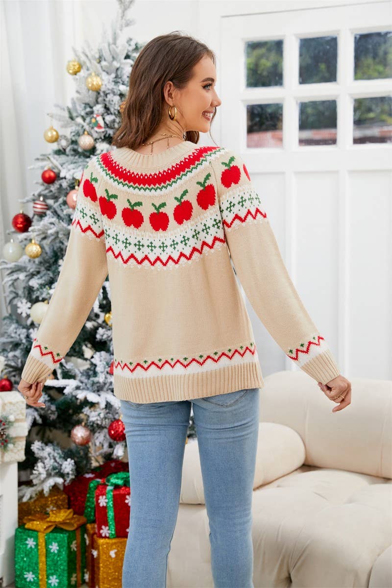 CWOSWL5759_JACQUARD CREW NECK CHRISTMAS KNITTED SWEATER