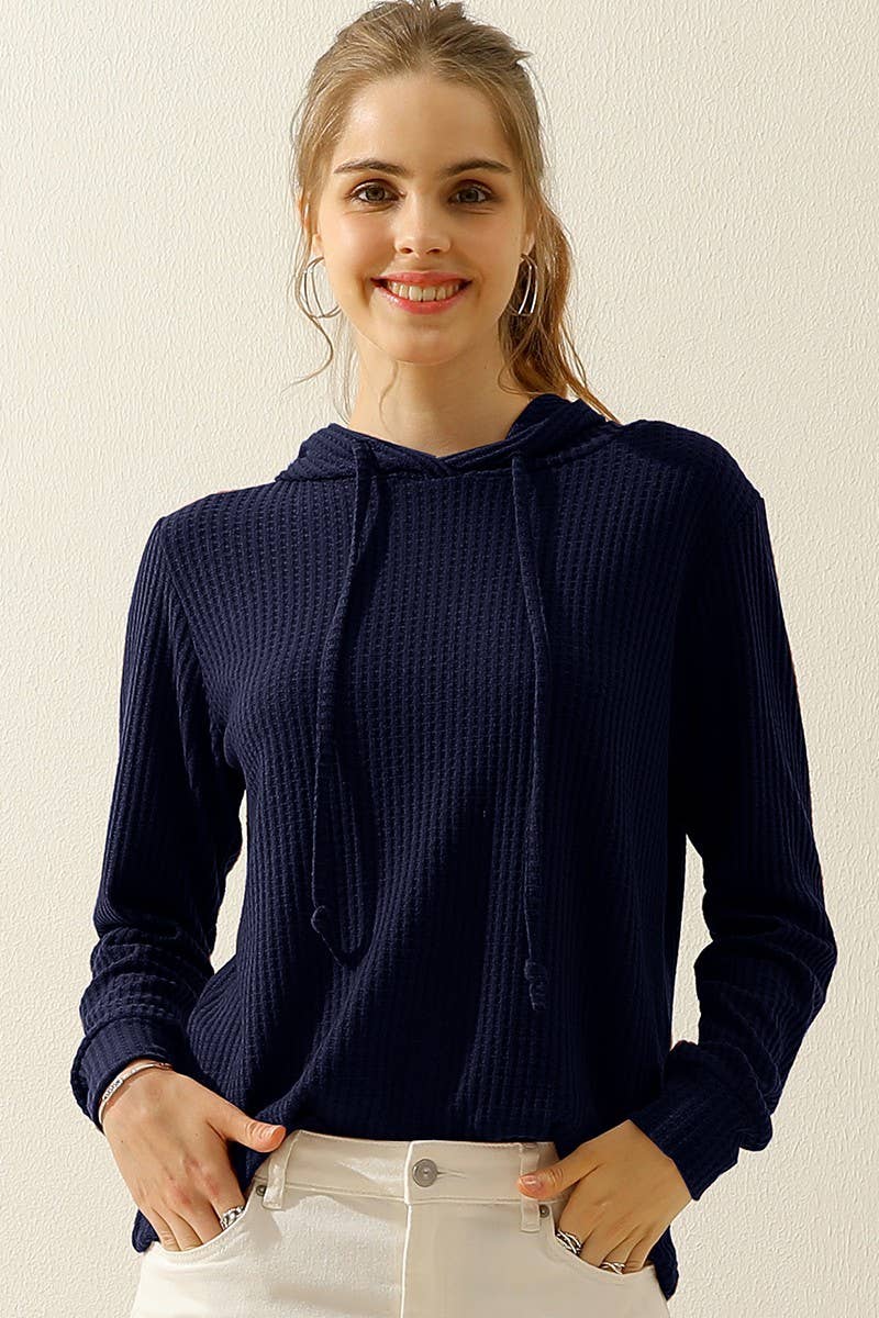 CWOHOL444_HOODED WAFFLE KNIT SWEATER TOP LOUNGE WEAR