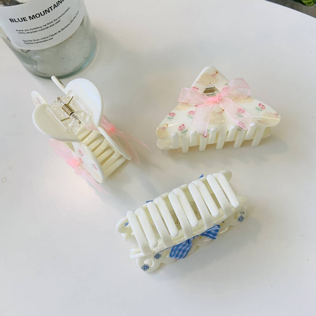 CWAHA1536_FLORAL BOW FLOWER TRIANGLE HAIR CLAW CLIP