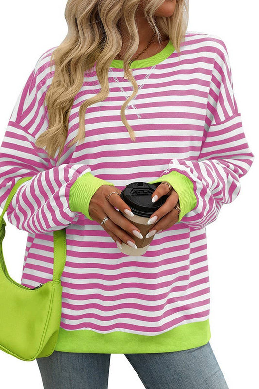WTBLL1485_COLORFUL STRIPED CREW NECK LOOSE SWEATSHIRT