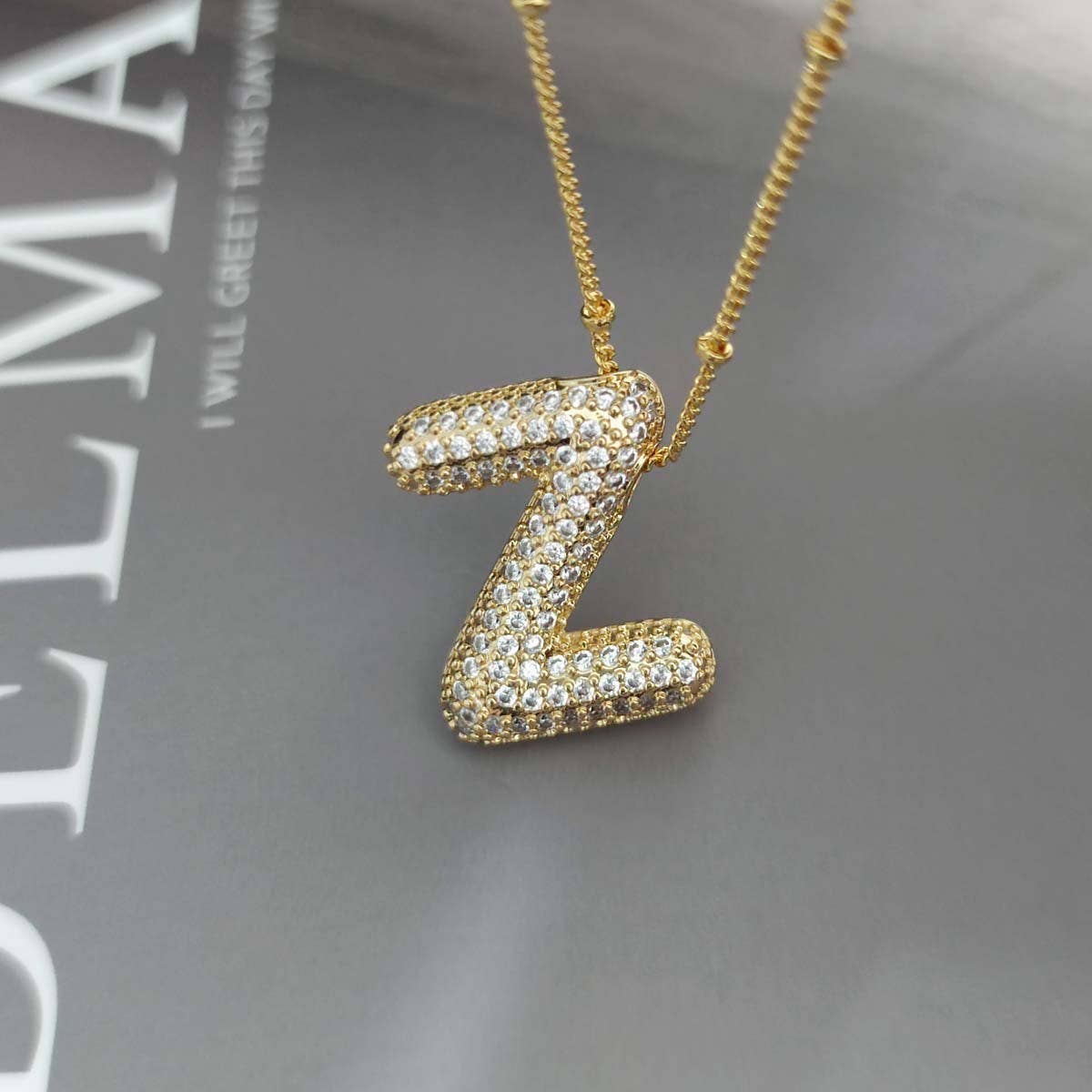 Copper Zirconia 26 Letters Pendant Necklace