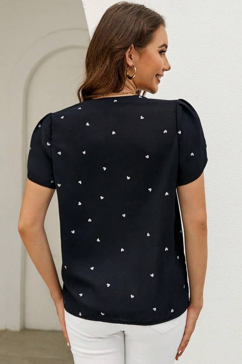 CWTSTS0463_SUMMER V-NECK SHORT SLEEVE LOVE PRINT SHIRT TOP