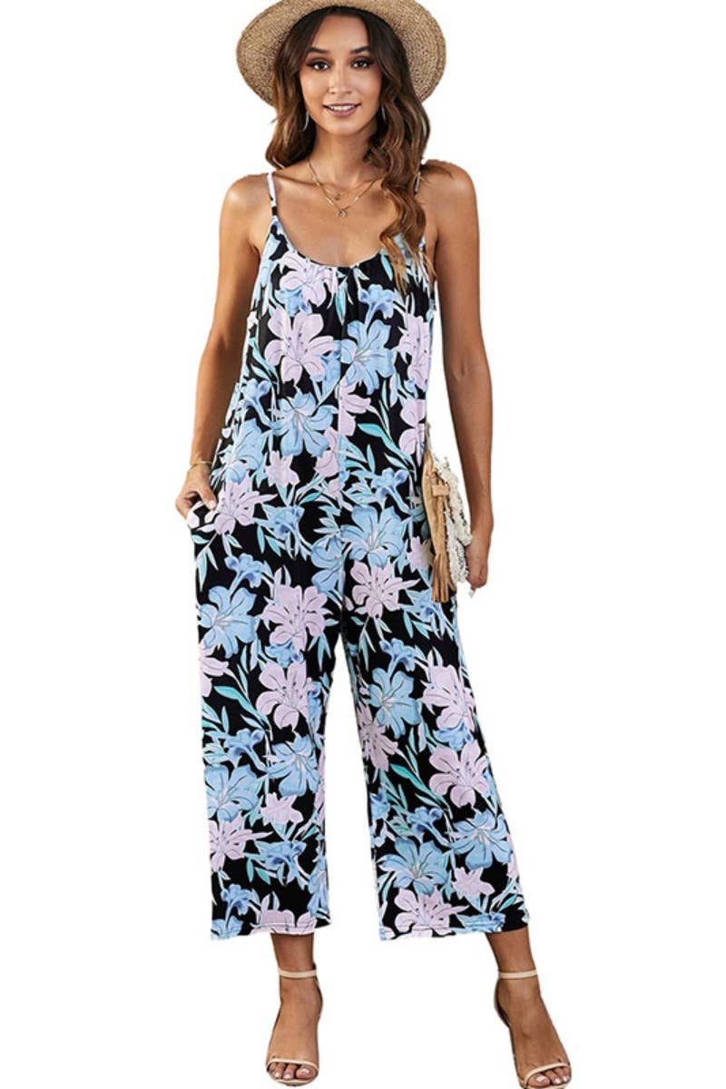 CWSJS1112_SLEEVELESS PRINTED HALTER ROMPER MID-LENGTH