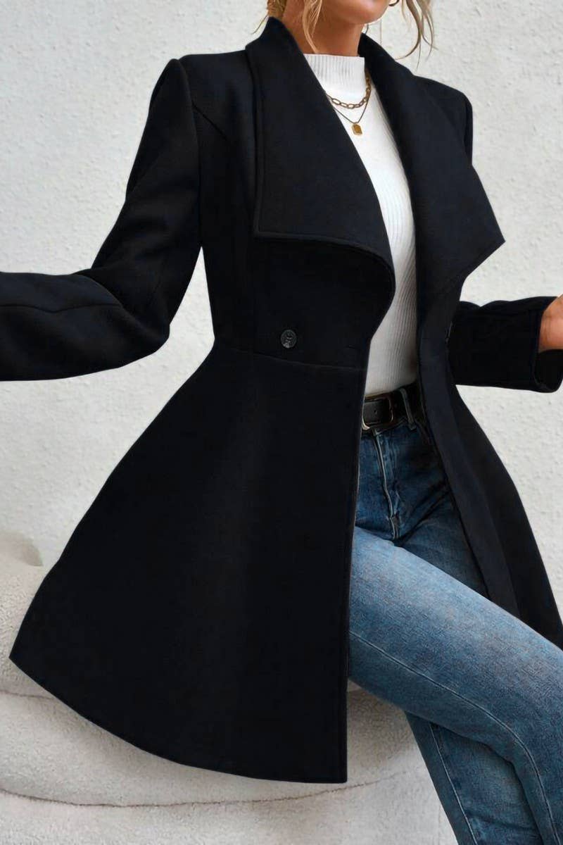 CWOCO00201_SOLID COLOR SLIM MID-LENGTH LAPEL WOOLEN COAT