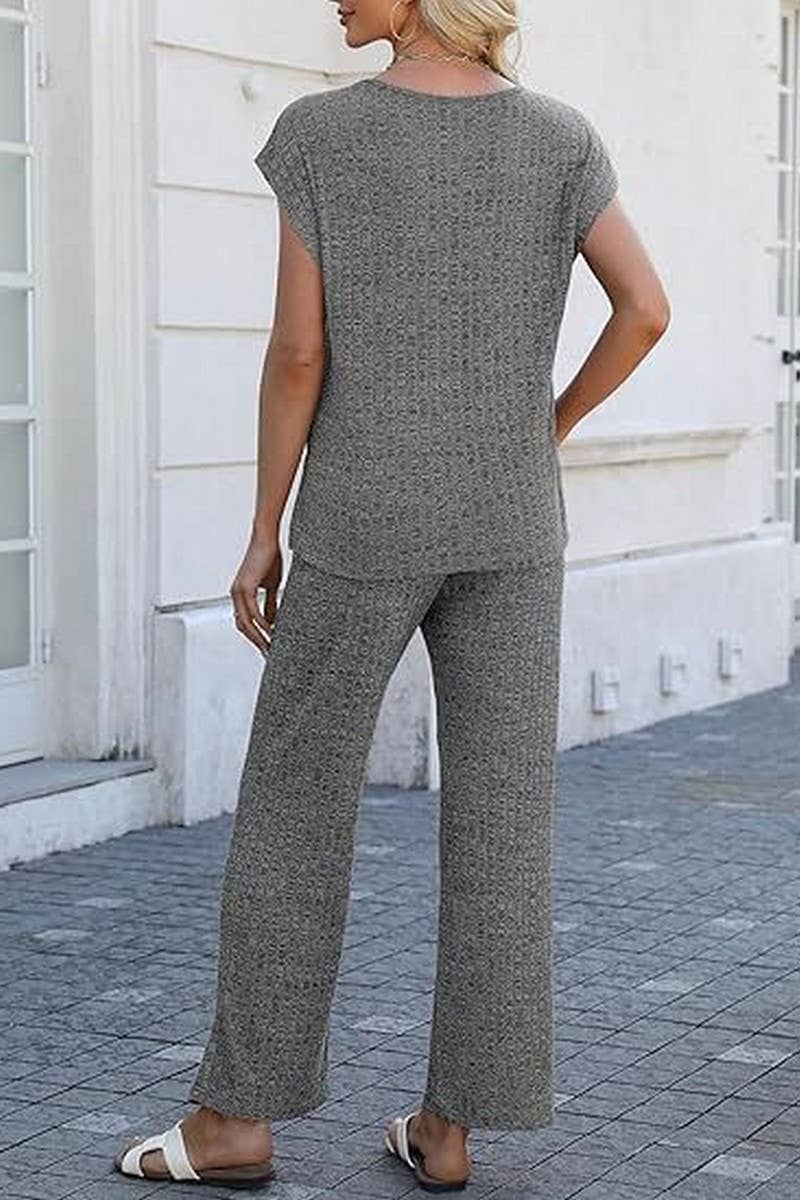 CWSTB1611_STRIPED BRUSHED SLIT TOP AND TROUSERS SET